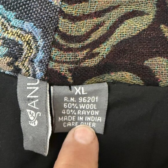 Anu Wool Blend Boho Kimono-Style Jacket Tapestry Embroidered Sequins Size XL - Picture 7 of 8